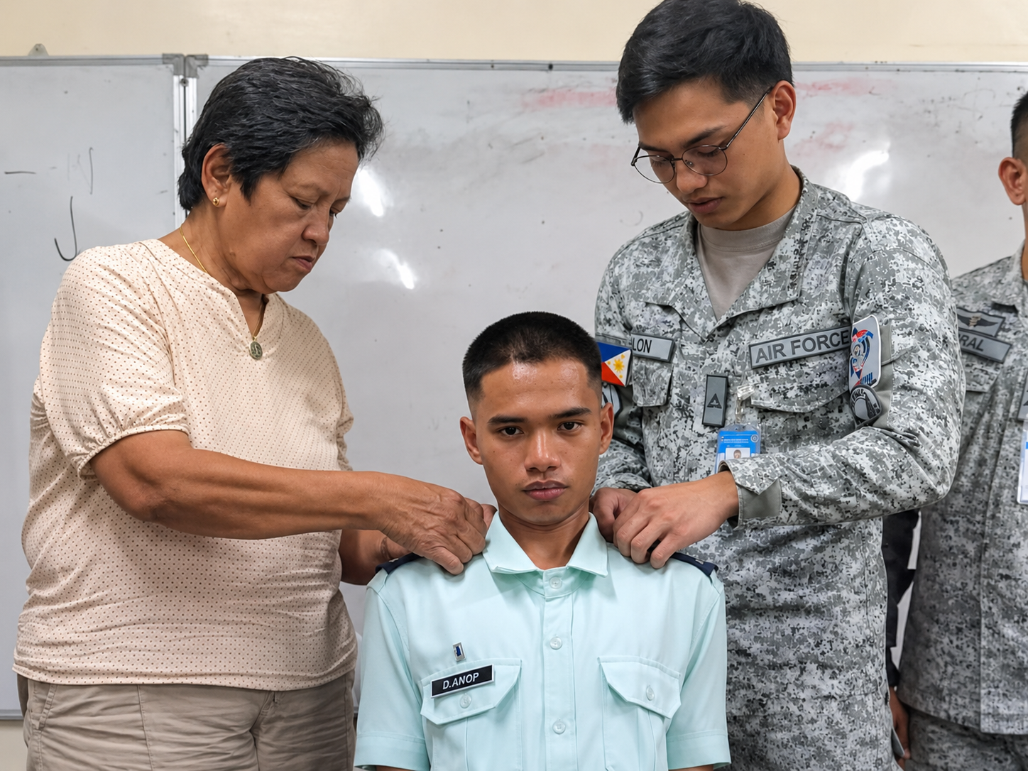 Lacson College criminology student receiving guidance during a recognition activity